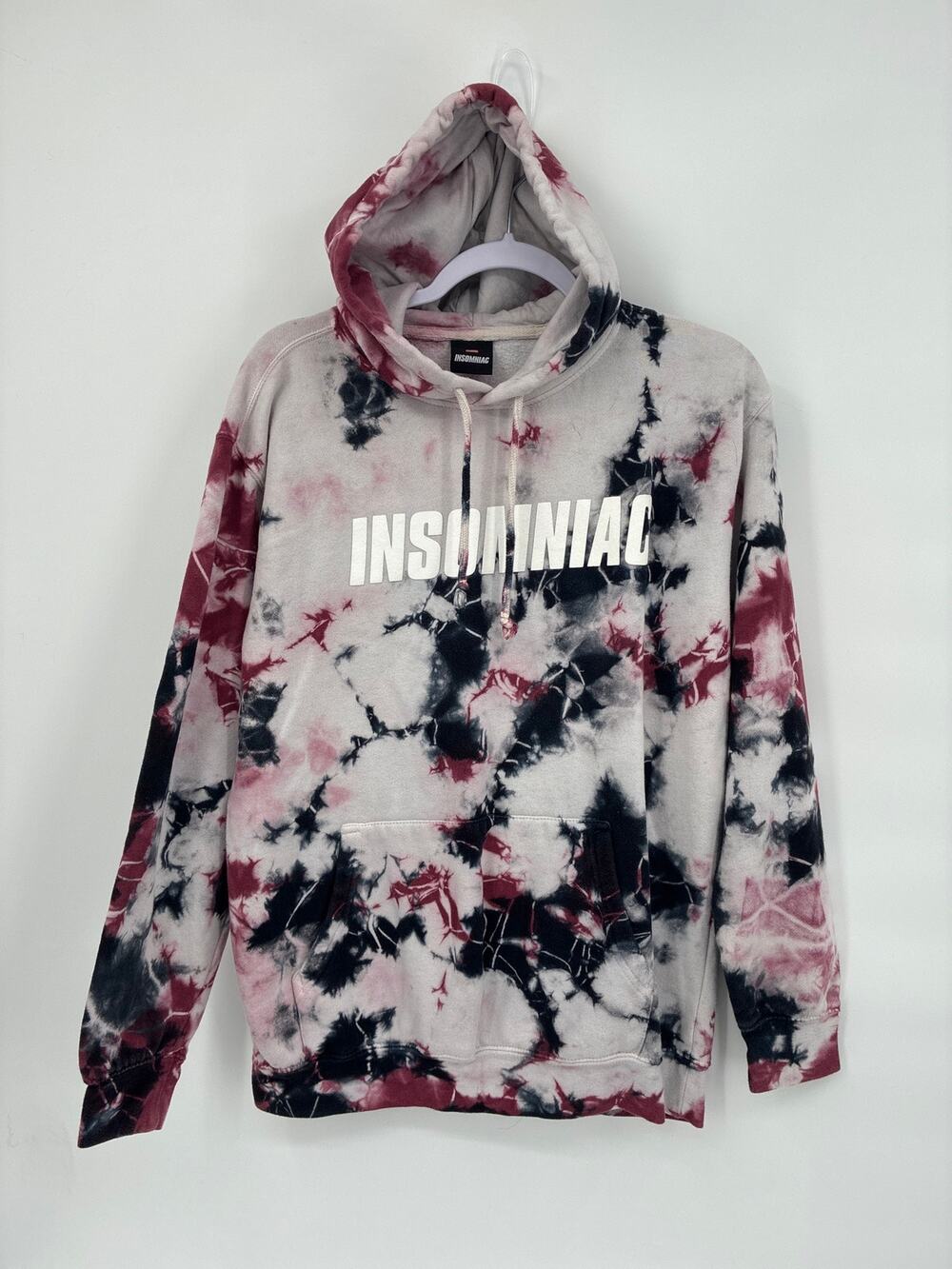 Insomniac Hoodie Pullover Sweatshirt Red Black Tie Dye 2-sided Graphics Size M